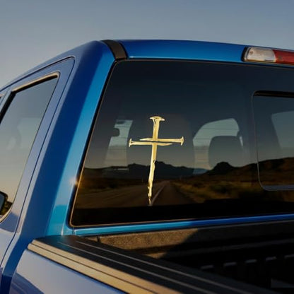 Cross of Nails Sticker - Vinyl Christian Sign Decal, Pack of 2, 6'' (Gold) - color: Gold