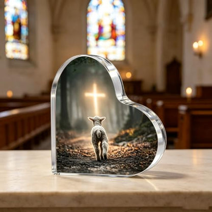 Baptism Gift for Women Jesus Plaque, Lamb of God Sheep Walking to Cross - color: Baptism Gift