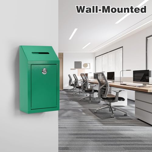 KYODOLED Cash Box for Farm Stand, Money Drop Box with Lock & Slot, Green - color: Green, size: 10.24 x 5.7 x 2.95 Inch