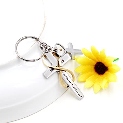 Uloveido Stainless Cross Infinity Keychain Mustard Seed Charms Psalm 46:5 Christian Bible Quote Keyring Baptism Gift - style: Heart Cross