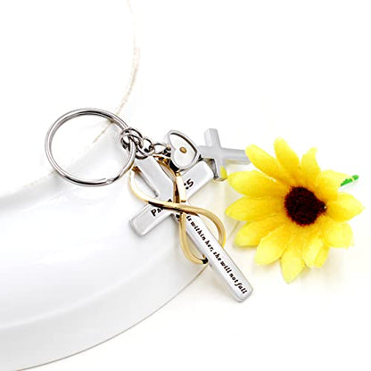 Uloveido Stainless Cross Infinity Keychain Mustard Seed Charms Psalm 46:5 Christian Bible Quote Keyring Baptism Gift - style: Heart Cross