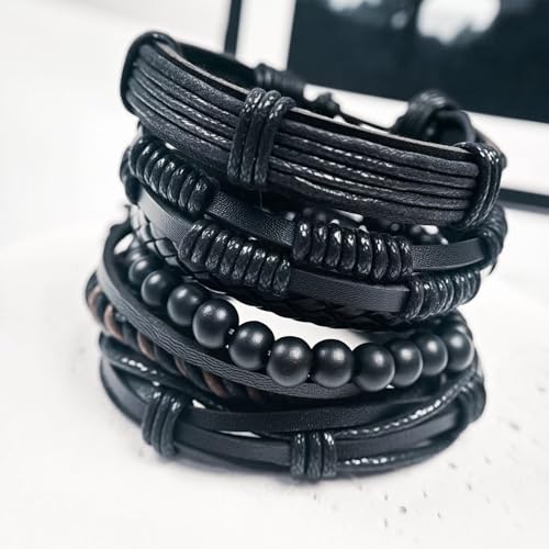 Punk Braided Leather Bracelets for Men Women Tribal Wrap Wristband - color: Black Cross