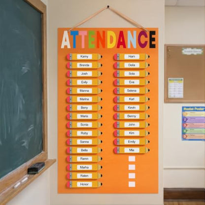 Pencil Classroom Attendance Chart with 36 Pencil Cards Felt