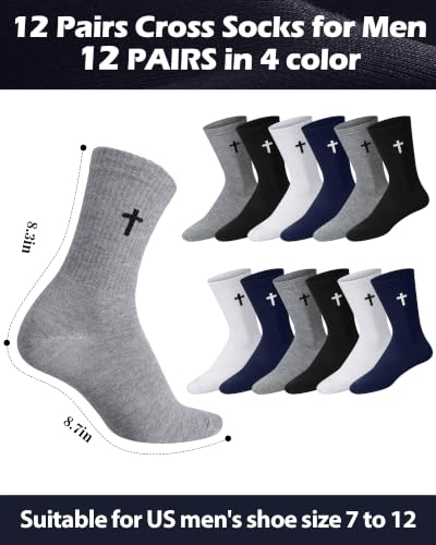 Shihanee 12 Pairs Cross Socks Men Crew - color: Black, White, Dark Grey, Navy Blue
