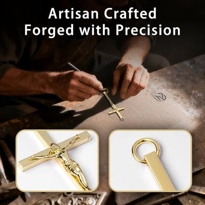 KUXBET Crucifix Cross, Metal Gold Crucifix with Jesus Crucifix, My Heart/Encouragement Gift Pocket Stress Cross Fidget for Christian Faith, Prayer, Christmas Gifts (4.1inch, Antique Gold) - color: Gold, size: 4.1"L x 2"W