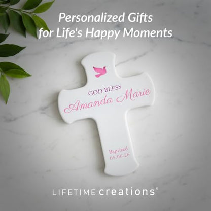 Baptism Wall Cross Personalized, Baptism Gifts for Baby Girl, 9 Inch - color: Pink