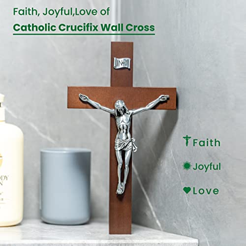 DCCXN Handmade Catholic Solid Wooden Wall Crosses,Crucifix Wall Crosses for Home Decor with Silver Jesus Christ-10 Inch (Pack of 3) - size: 10"L x 5.7"W (Pack of 3)