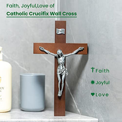 DCCXN Handmade Catholic Solid Wooden Wall Crosses,Crucifix Wall Crosses for Home Decor with Silver Jesus Christ-10 Inch (Pack of 3) - size: 10"L x 5.7"W (Pack of 3)