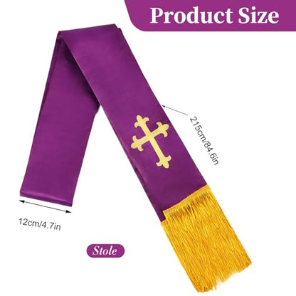Brilucky Clergy Stole for Men Church Supplies,Choir Stole with Cross for Wedding Officiant Priest Robe Accessories,Baptism Catholic Church Priest Mass Stoles Accessories,Purple Cloth for Easter Cross
