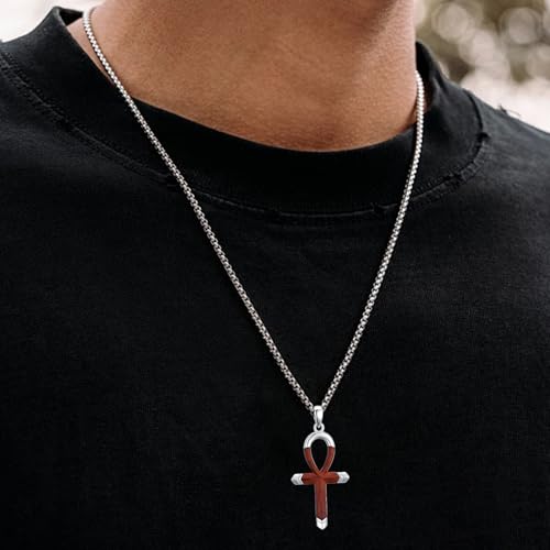 Cross Necklace for Men 925 Sterling Silver Cross Ebony Wooden Ankh Raven Praying Hands Crucifix Amulet Religious Jewelry Gifts for Men Women - color: Cross15