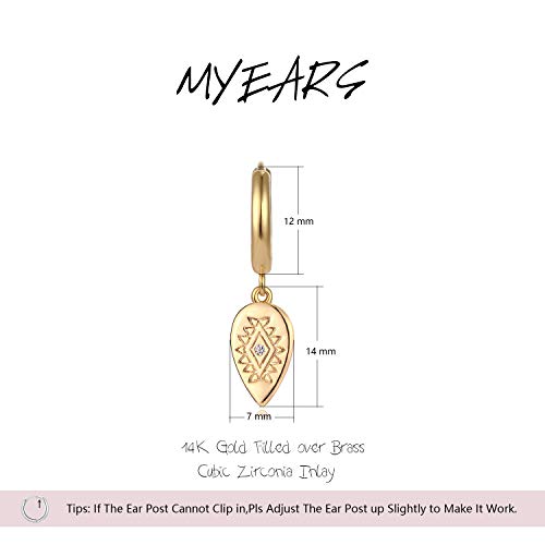 MYEARS Women Earrings Gold Huggie Hoop Dangle Drop 14K Gold Plated Small Simple Hypoallergenic Everyday Jewelry - style: Inverted Waterdrop