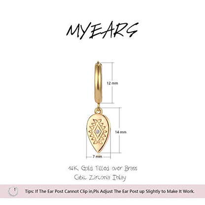 MYEARS Women Earrings Gold Huggie Hoop Dangle Drop 14K Gold Plated Small Simple Hypoallergenic Everyday Jewelry - style: Inverted Waterdrop