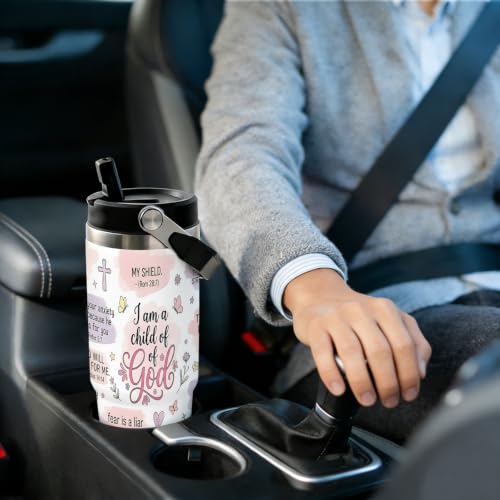 30 oz Christian Coffee Travel Mug with Handle and Straw, Scripture Bible Verses Stainless Steel Vacuum Insulated Tumbler, Water Bottle, Inspirational Gifts for Women - color: christian coffee travel mug