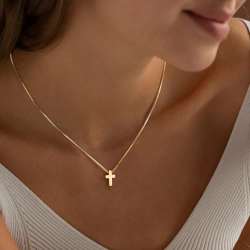 Cross Necklace for Women, Dainty 14K Gold Plated Cross Pendant Simple Long Necklaces for Women, Christian Faith Necklace Trendy Gold Jewelry Gifts for Easter - color: gold small cross necklace