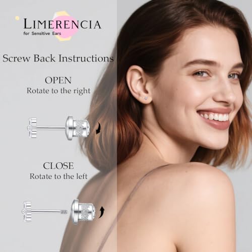 Limerencia Titanium Flat Back Screw Back Stud Earrings for Women Men - color: Silver 9