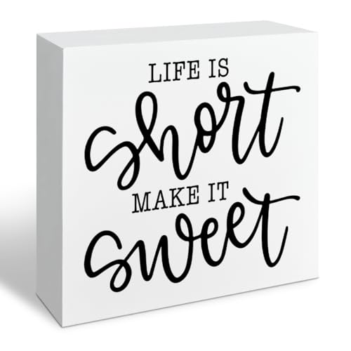 Farmhouse Wooden Signs, Life Is Short Make It Sweet Sign, Country Wood Signs, Home Decor, Gift For Her, Housewarming Gift, Box Sign Decor Tabletop, 5.1x5.1inches - color: Home 11