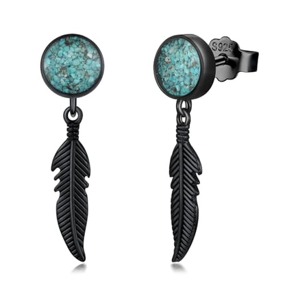 Black Dangle Drop Earrings 925 Sterling Silver Turquoise Earrings Jewelry Gifts for Women Men - style: Feather