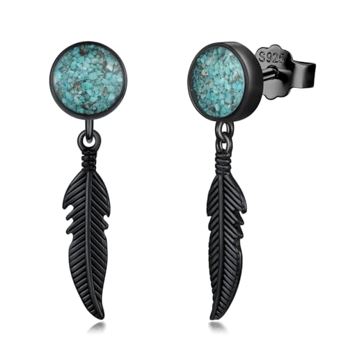 Black Dangle Drop Earrings 925 Sterling Silver Turquoise Earrings Jewelry Gifts for Women Men - style: Feather