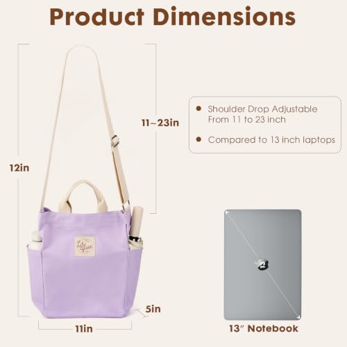 Lily queen Women Canvas Tote Handbags Casual Shoulder Work Bag Crossbody - color: Purple