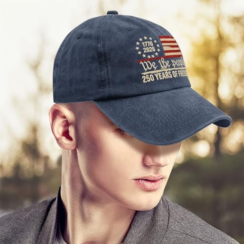 U.S. 250th Anniversary 250 Years Freedoms 1776-2026 Baseball Hats Funny - color: Navy Blue