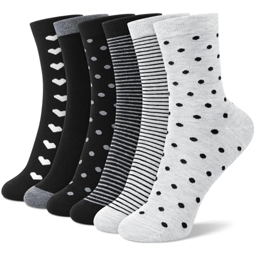 6 Pairs Crew Socks for Women, Soft Cute Funny Cotton Socks - color: Aether Whisper