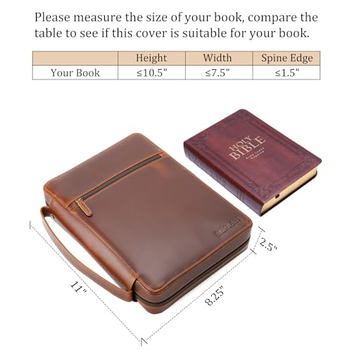 Polare Cowhide Leather Bible Cover Church Bag Bible Protective Book Holder Carrying Case Folder Organizer Portfolio (Brown) - style: Brown