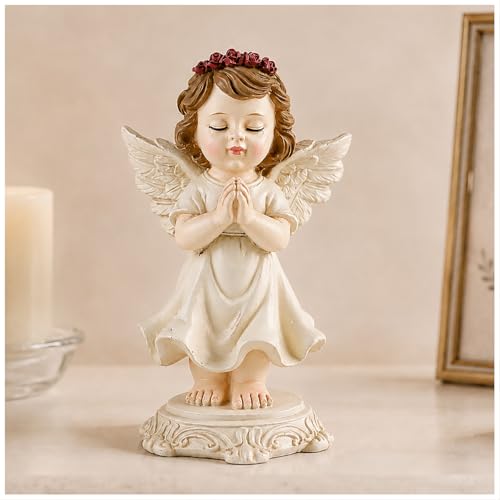 Praying Angel Figurine, Guardian Angel Statue for Shelf Desk Bedside Decor, 6.3" Angel Figurine for Mom Grandma Daughter Women, Sympathy Memorial Religious Gift for Christmas Easter Birthday
