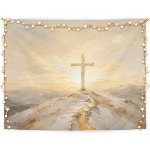 MOLYUB Christian Tapestry for Home Church Prayer Room Bedroom 50x60 - color: Gray and Gold Cross