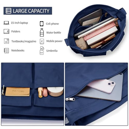 KALIDI Canvas Tote Bag Zipper Large Crossbody Shoulder Bag Messenger Bag - color: Upgraded Deep Blue