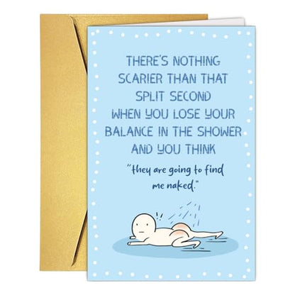 Funny Sarcastic Friendship Birthday Card for Bistie Friend, Humorous Just Because Card for Her Him, Relatable Shower Slip Meme Greeting Card - color: #1