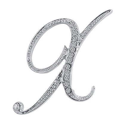 A-Z 26 Letters Pins Brooches Silver Plated Metal Broaches Pins-Clear Crystal Initial Breastpin - color: 1pcs-X