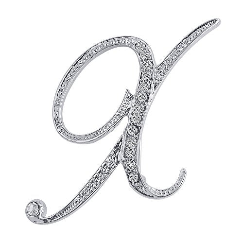 A-Z 26 Letters Pins Brooches Silver Plated Metal Broaches Pins-Clear Crystal Initial Breastpin - color: 1pcs-X