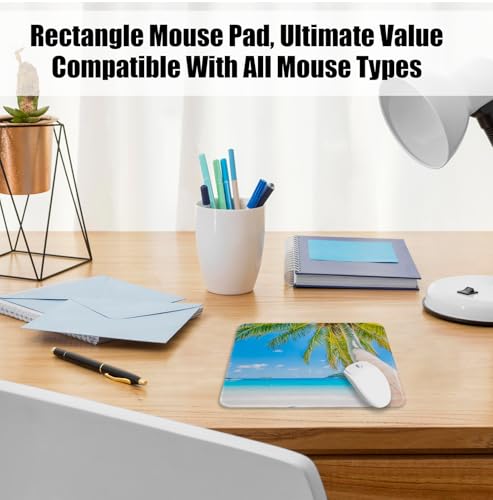 Tropical Palm Tree Beach Mouse Pad for Desk, Summer Coastal Seaside Landscape Mousepads with Anti-Slip Rubber Base for Computer Laptop Home Office Desk Accessories, 9.5x7.9 Inch - color: Square mouse pad-Palm tree beach