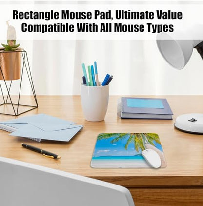 Tropical Palm Tree Beach Mouse Pad for Desk, Summer Coastal Seaside Landscape Mousepads with Anti-Slip Rubber Base for Computer Laptop Home Office Desk Accessories, 9.5x7.9 Inch - color: Square mouse pad-Palm tree beach