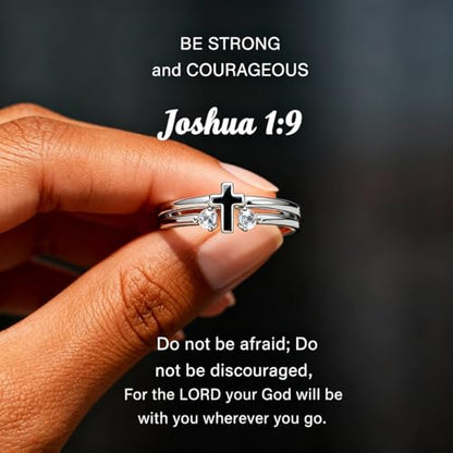 Cross Ring for Women, Dainty Faith Cubic Zirconia Ring Easter Religious Christian Confirmation Baptism Women's Jewelry Gifts for Mother Sisters Daughter Granddaughter Non Tarnish