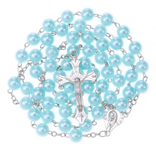 Rosary Beads for Women With Box, Blue Crystal Catholic Necklace, Last Supper Vintage Jewelry Box, Anglican Prayer Beads Christian Gifts - color: Royal Blue Crystal + Rosary Punch