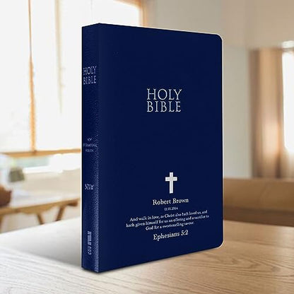 Personalized NIV Small Print Bible for Adults, Name Engraved, Standard Size - color: Blue, style: New International Version