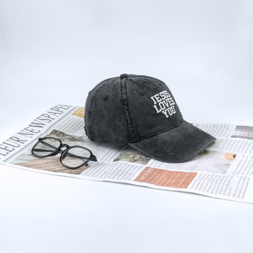 Inspirational Christian Baseball Cap, Adjustable Embroidered Cotton Hat for Men Women Dad Hat Gifts for His Her - color: Jesus Loves You - Black