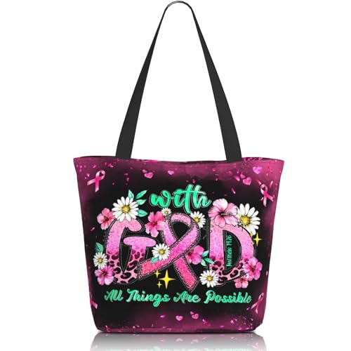 Bible Tote Bags for Women Christian Tote Bag Church Shoulder Bag Inspirational Bags With Zipper Christian Gift - color: With God All Things Are Possible 2