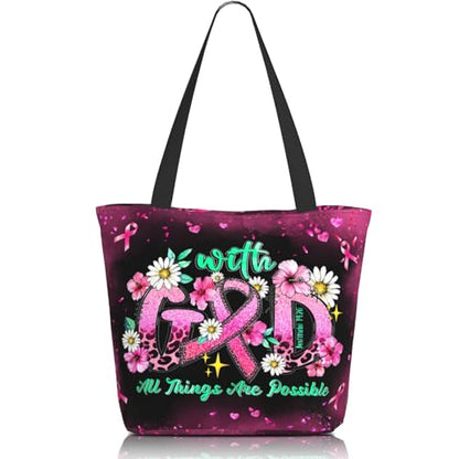 Bible Tote Bags for Women Christian Tote Bag Church Shoulder Bag Inspirational Bags With Zipper Christian Gift - color: With God All Things Are Possible 2