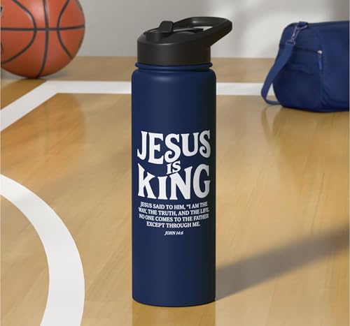 Jesus Is King John 14 6 Faith Bible Verse Stainless Steel Insulated Water Bottle - color: Navy Blue