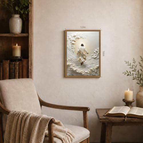 INJOLLY Wood Framed Jesus Walking on Water Wall Art 16x24 in - color: Walk, size: 24"L x 16"W