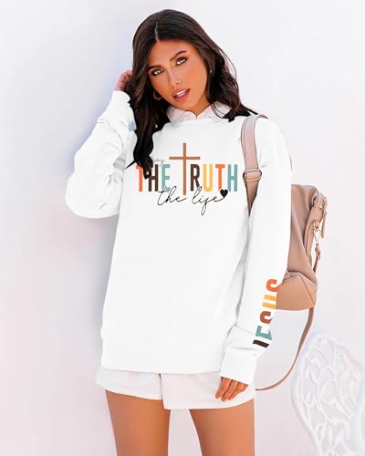 Christian Sweatshirt Women Bible Verse Pullover Religious Faithful Shirt - color: White, size: Medium