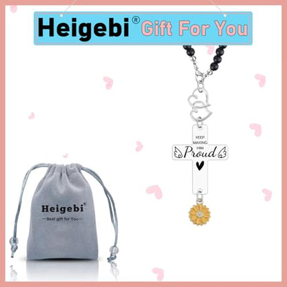 Heigebi Memorial Car Charm Sympathy Gift for Loss of Dad Father Husband Brother Anniversary of Passing Bereavement Keepsake Cross Car Mirror Hanger Keep Making Him Proud Christian Car Accessories