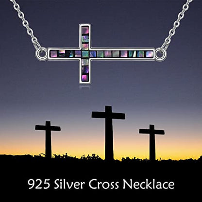 YFN Cross Necklace Sterling Silver Religious Cross Pendant Jewelry Christian Gifts for Women Men - style: E. Abalone Shell