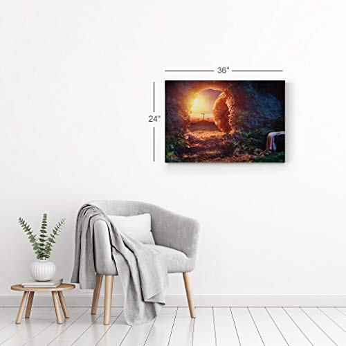 Smile Art Design Christianity Canvas Wall Art Crucifixion At Sunrise Empty Tomb With Shroud Resurrection Of Jesus Christ Religious Living Room Bedroom Office Christian Gift Ready to Hang - 19x28 - color: Christian Canvas Wall Art H32, size: 28"L x 19"W