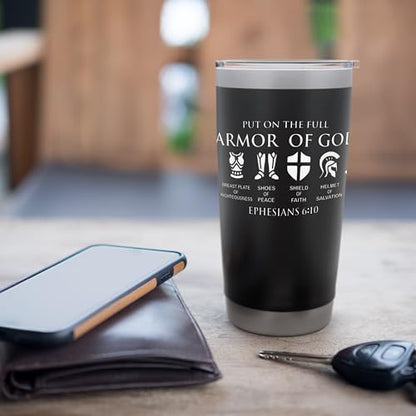 Put On The Full Armor Of God -Christian Faith Soldior of God Stainless Steel Insulated Tumbler - color: Black
