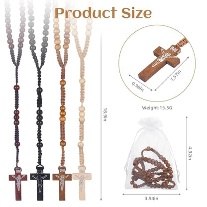 Wooden Rosary Beads Bulk,Wood Rosarios Catolicos with Jesus Holy Cross,First Communion Rosary Bulk Wooden Rosaries in Bulk With Organza Bags Rosary Catholic Baptism Church Present for Men Women - color: 48 pcs