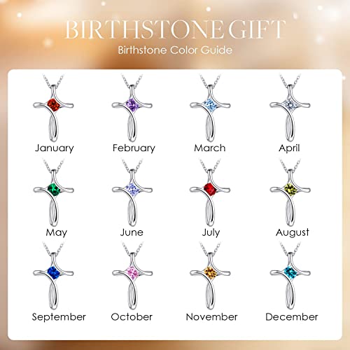Cross Necklace for Women 925 Sterling Silver Birthstone Necklace for Women - color: 04-April-Diamond