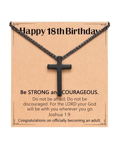 Birthday Gift Cross Necklace for Boy 8–30 Year Old with Joshua Card - style: 18th birthday
